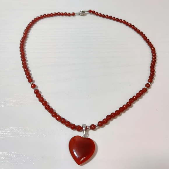 Vintage Genuine Carnelian Beaded Puffy Heart Necklace 17" - Picture 8 of 12